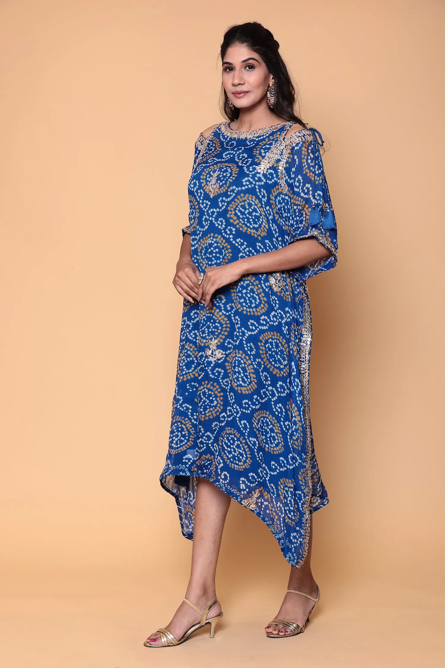 Bandhej Georgette bandhej Kaftan with Dori, Gota Patti work.