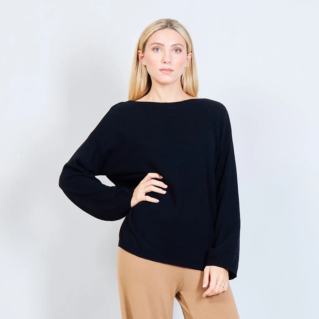 Basic boat neck sweater in solid color wholesale