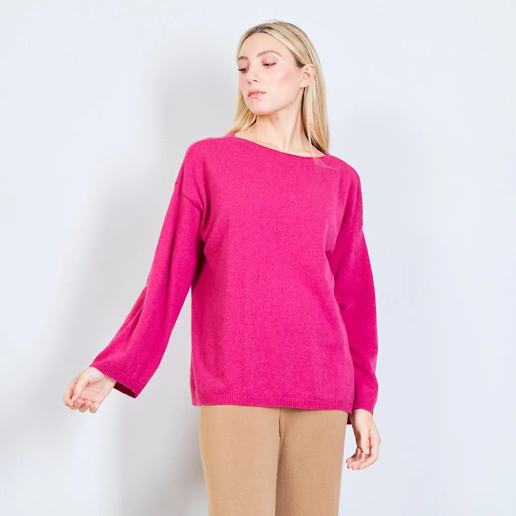 Basic boat neck sweater in solid color wholesale