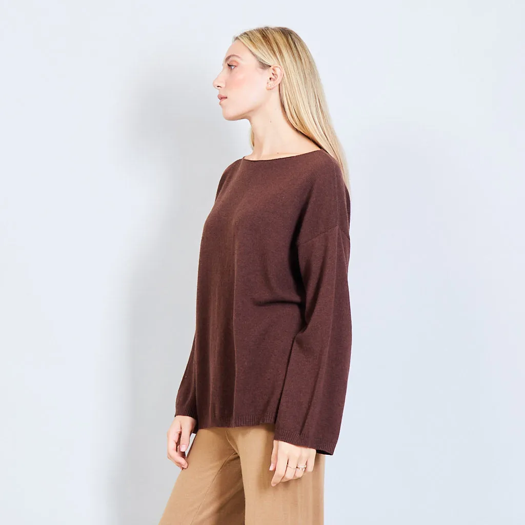 Basic boat neck sweater in solid color wholesale