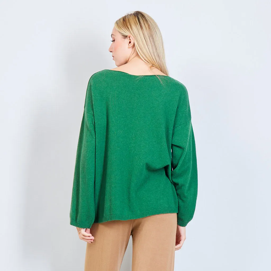 Basic boat neck sweater in solid color wholesale