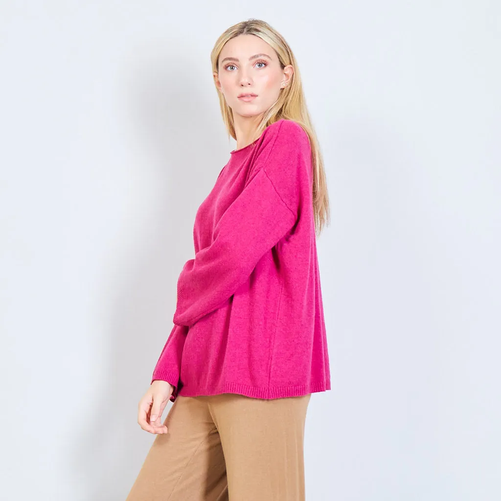 Basic boat neck sweater in solid color wholesale