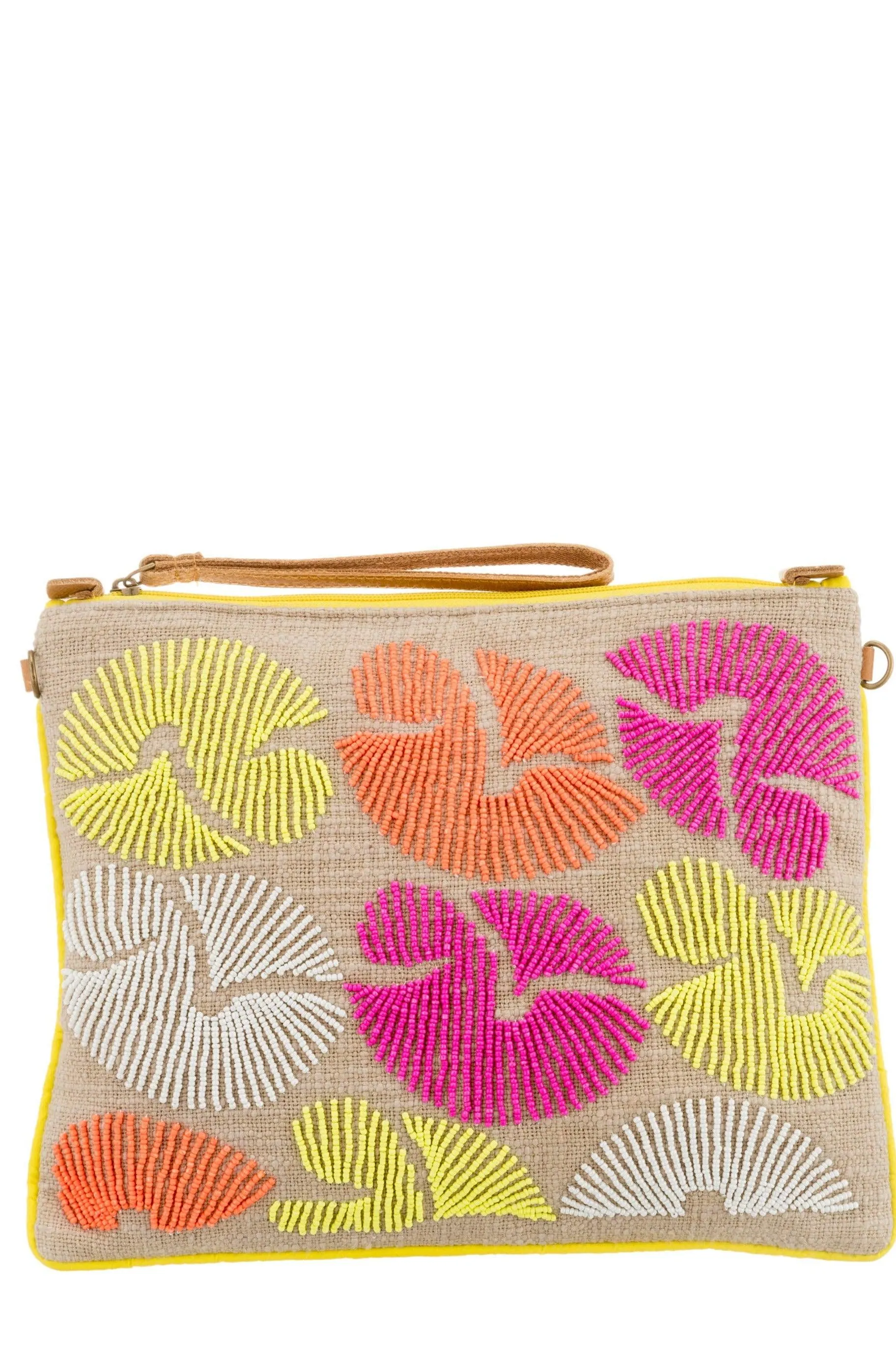 Beaded Jute Crossbody / Clutch Bag in Yellow Multi