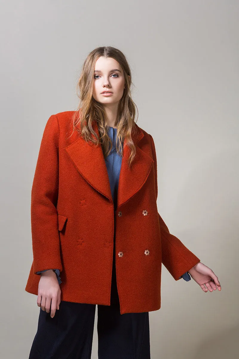 BETSY Heavy Wool Short Coat - Orange