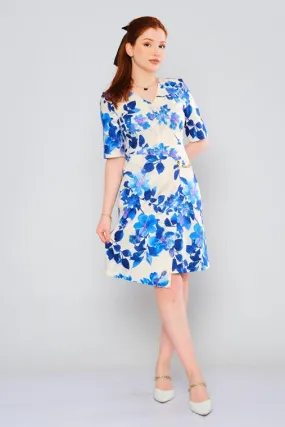 Biscuit Knee Lenght Three Quarter Sleeve Casual Dresses Blue