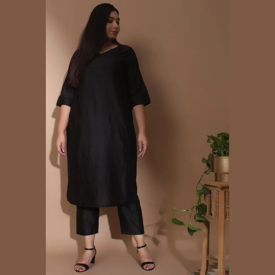 Black Chanderi Straight Fit Kurta