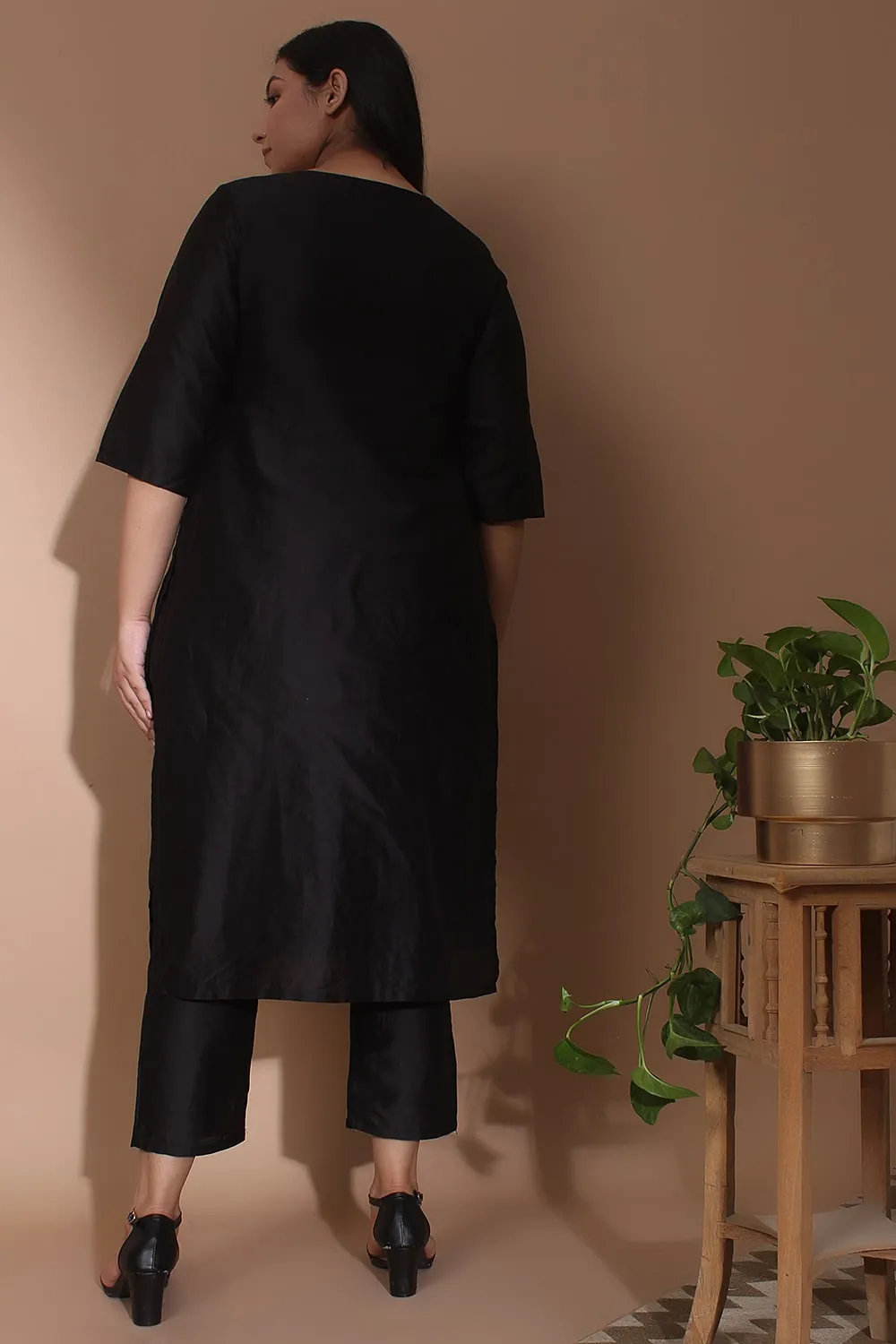 Black Chanderi Straight Fit Kurta