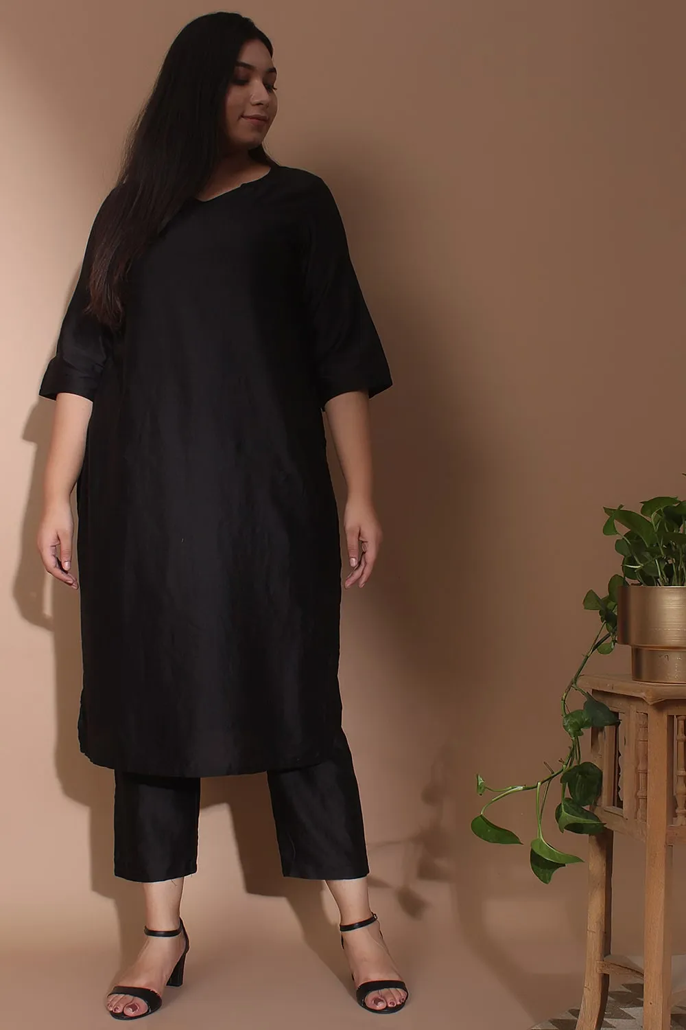 Black Chanderi Straight Fit Kurta