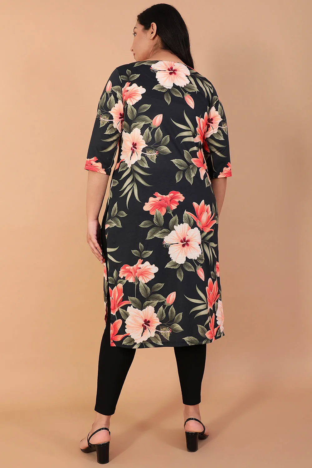 Black Floral Printed Kurti