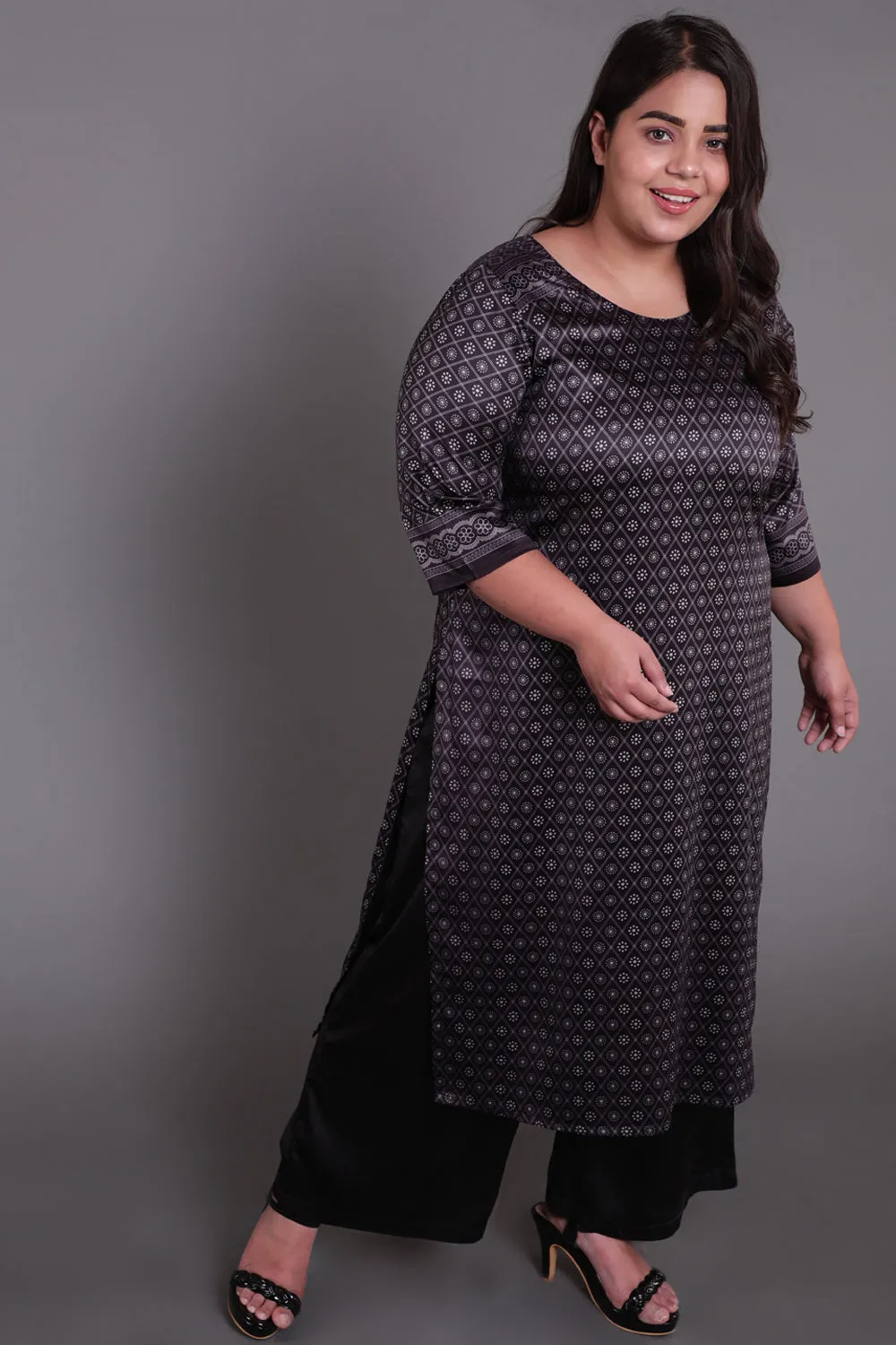 Black Luxe Ethnic Print Party Wear Kurti 1