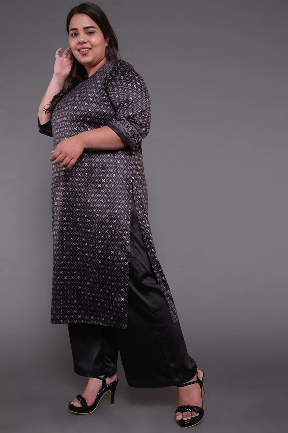 Black Luxe Ethnic Print Party Wear Kurti 1