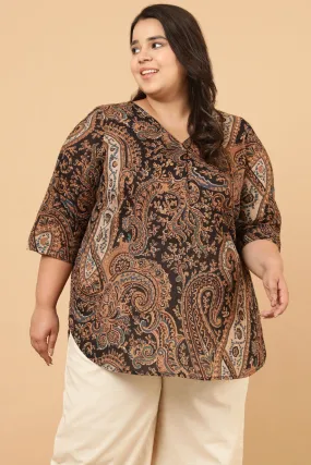 Black Paisley Print Cotton Top