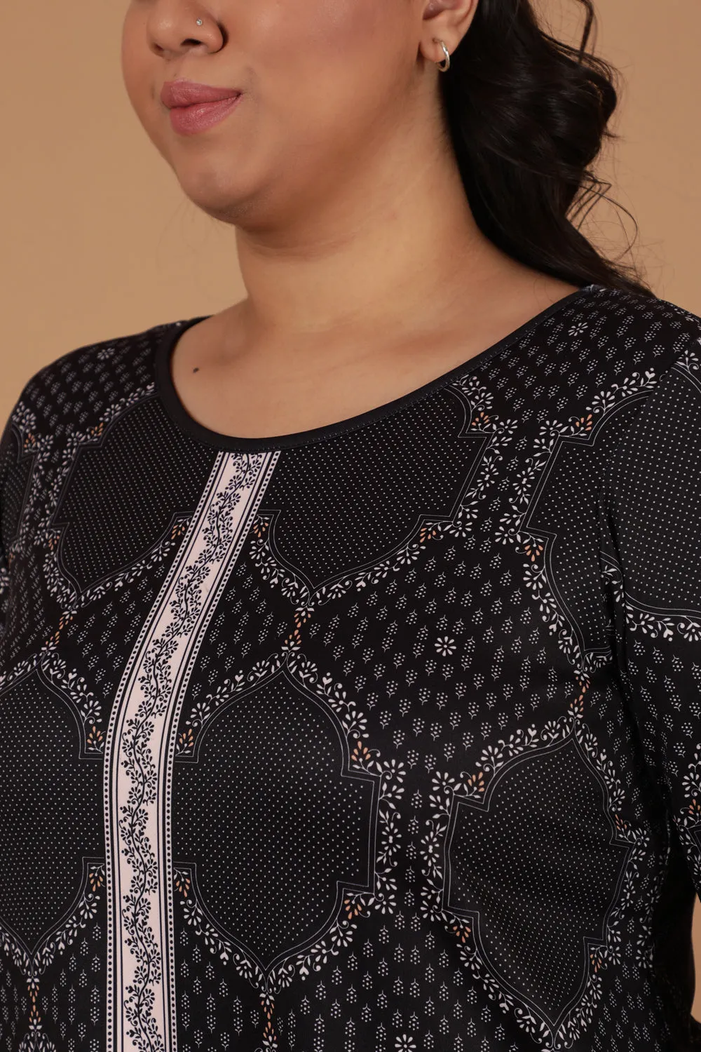 Black Printed Art Woolen Winter Kurti