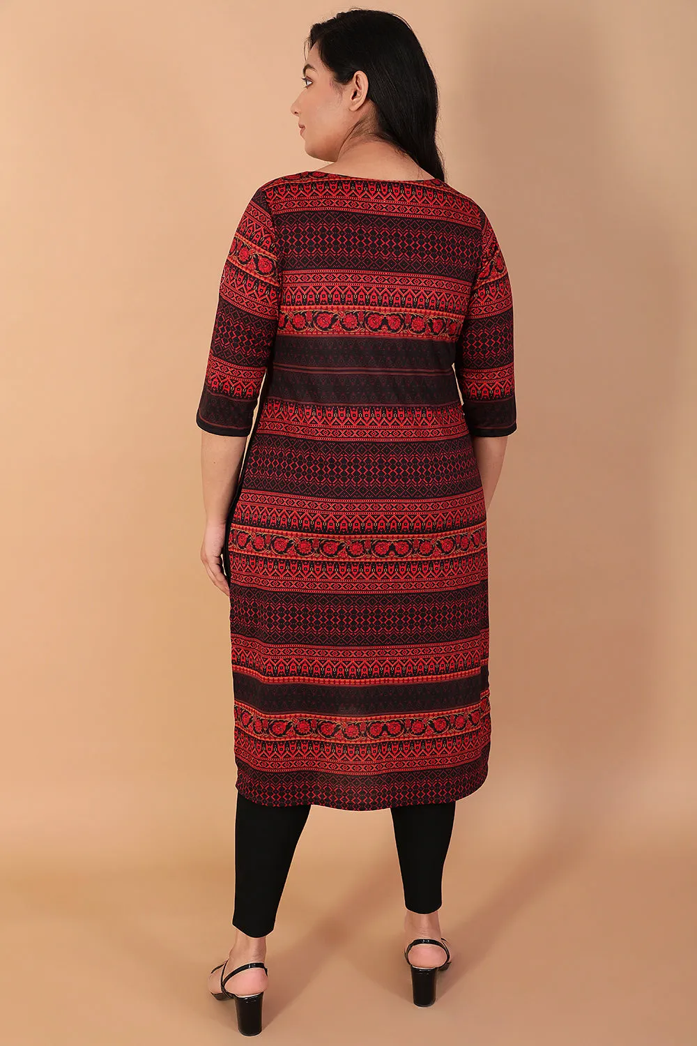 Black Red Scraf Printed Kurti