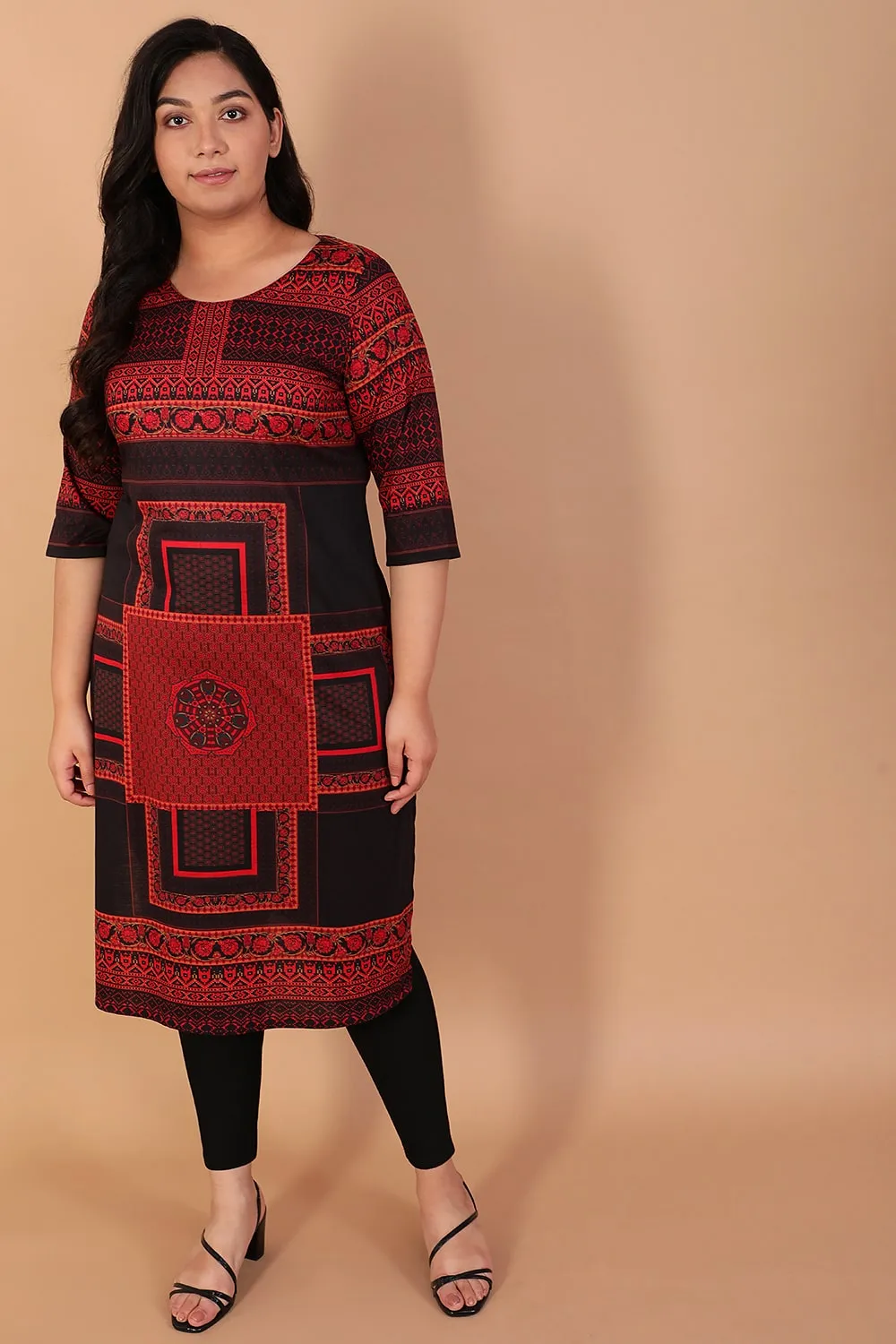 Black Red Scraf Printed Kurti