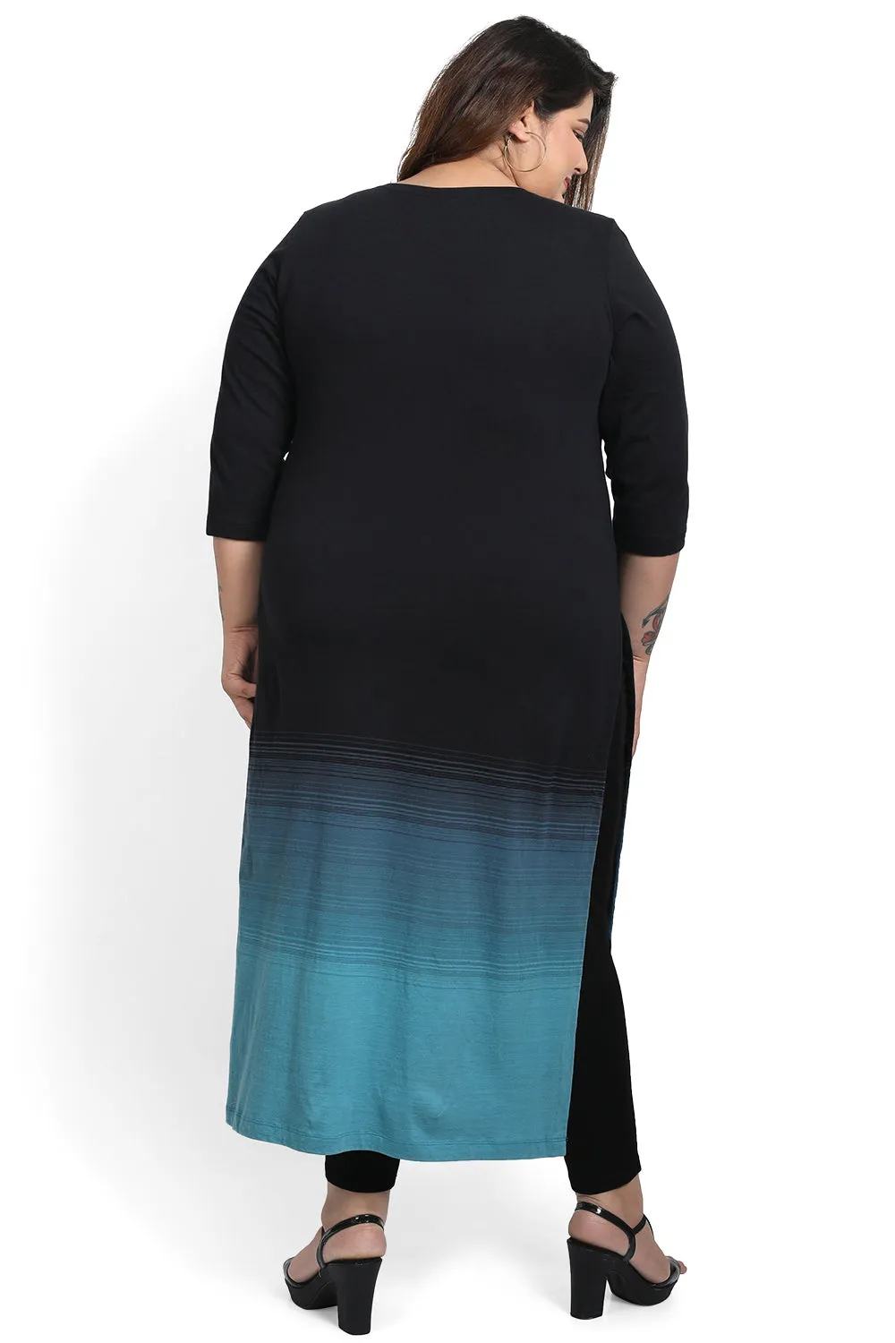 Black Teal Ombre Knitted Kurti