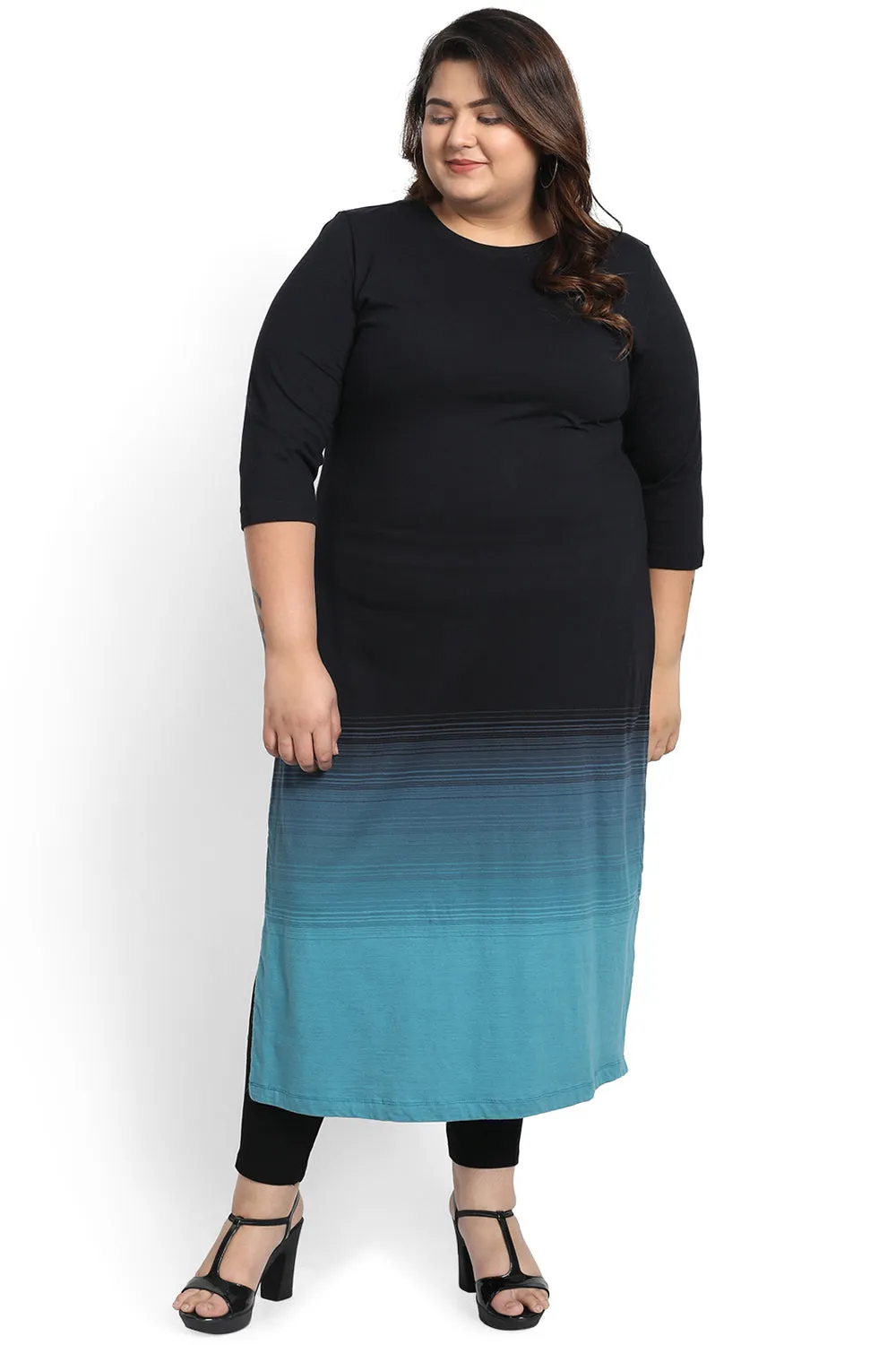 Black Teal Ombre Knitted Kurti