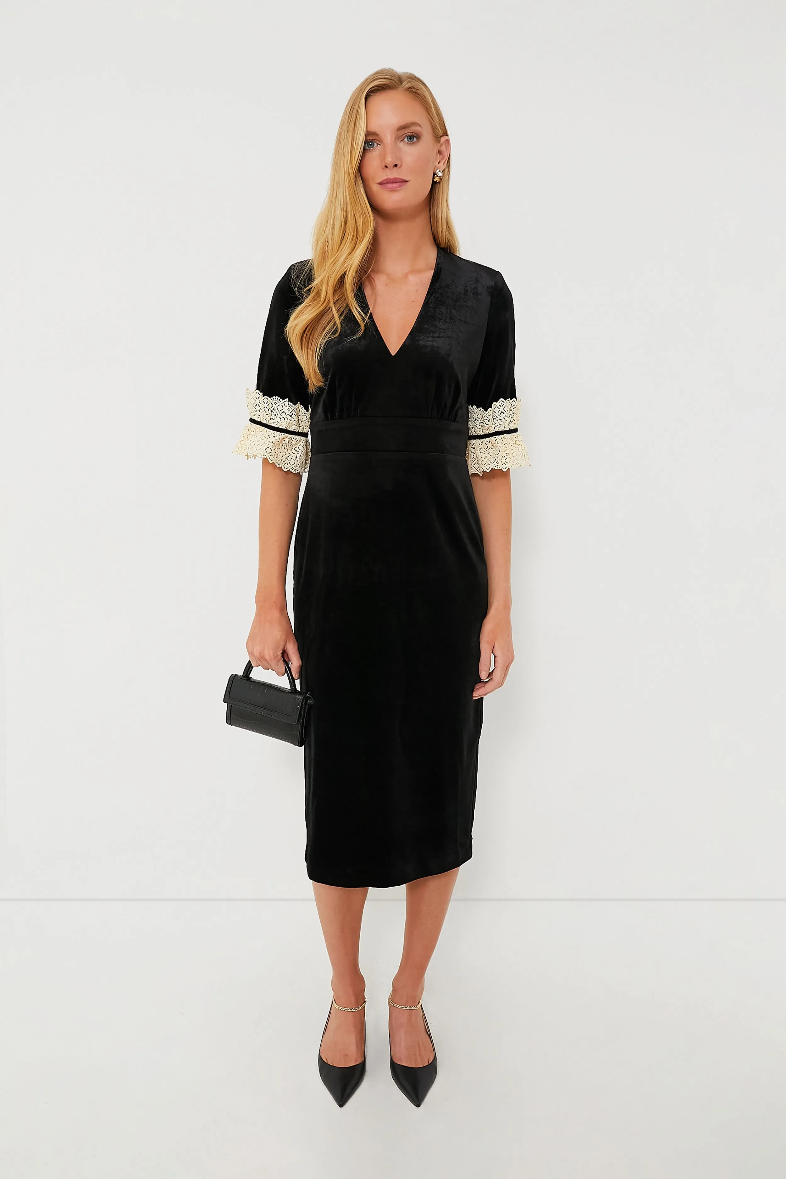 Black Velvet Odette Midi Dress