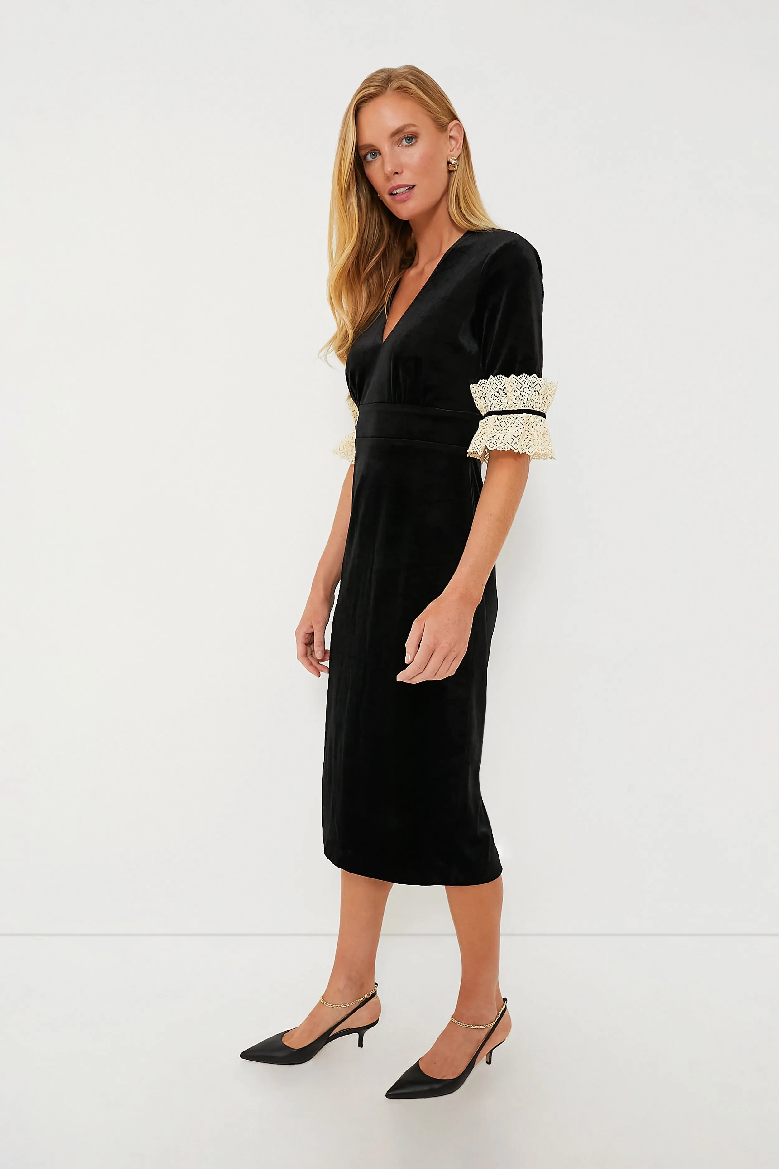 Black Velvet Odette Midi Dress