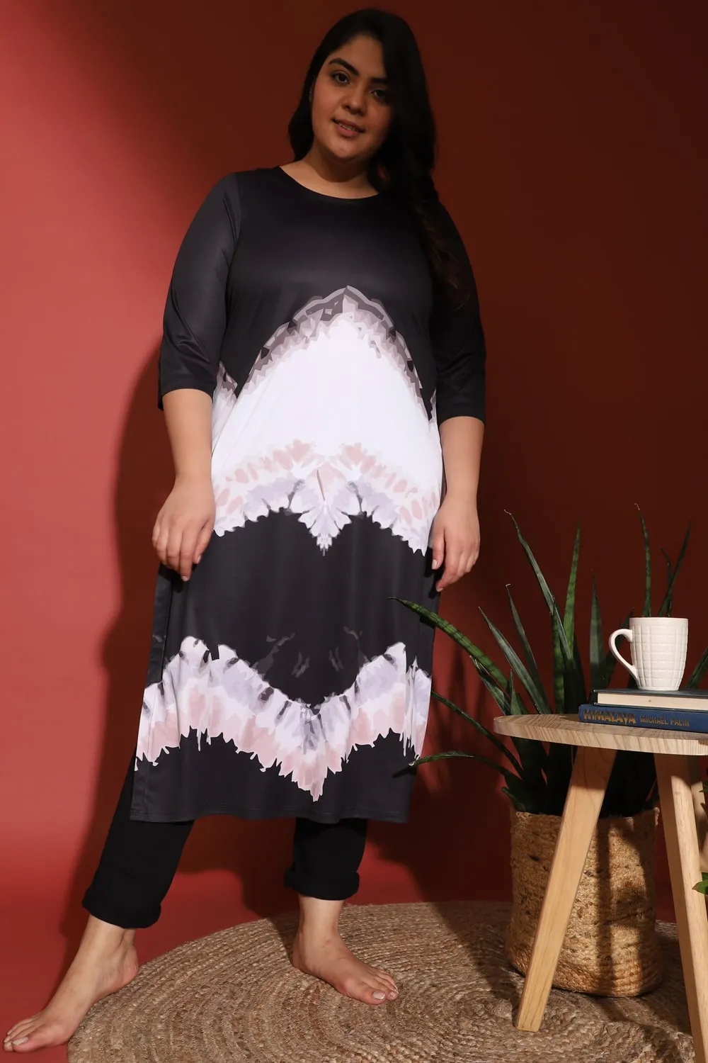 Black White Chevron Ombre Printed Kurti