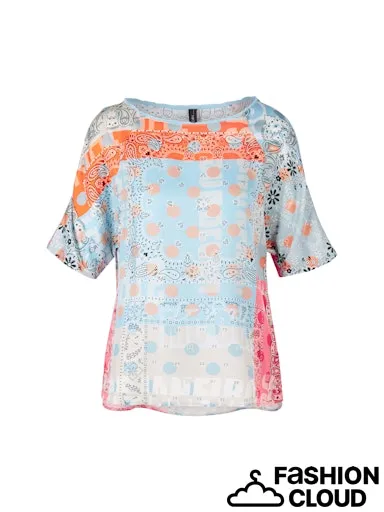 Blouse - Blue/Pink/White