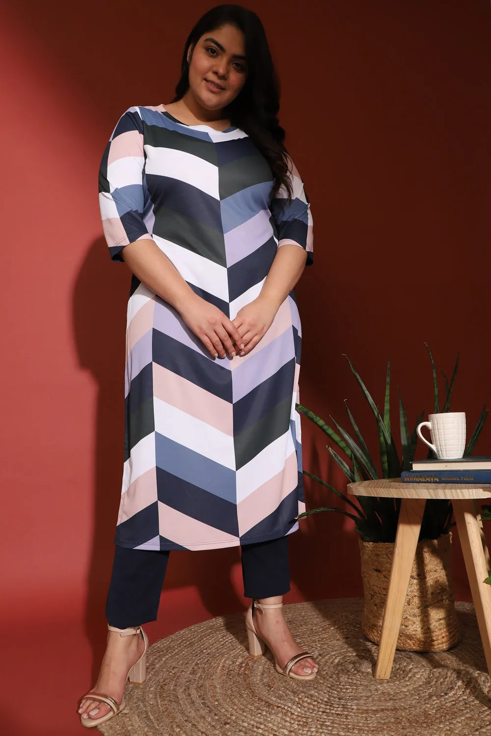 Blue Chevron Play Printed Kurti 1