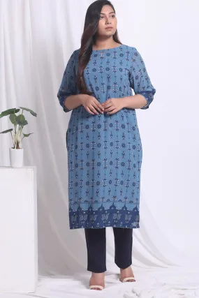 Blue Ethnic Printed  Straight Kurti