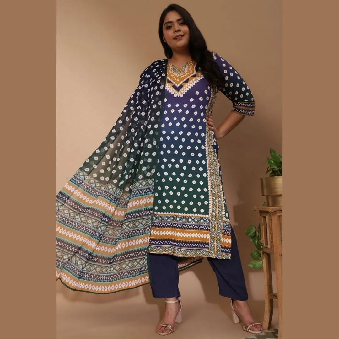 Blue Green Ombre Bandhej Kurta