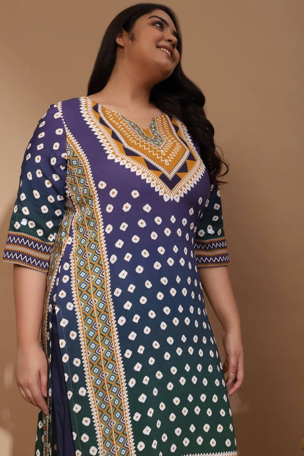 Blue Green Ombre Bandhej Kurta