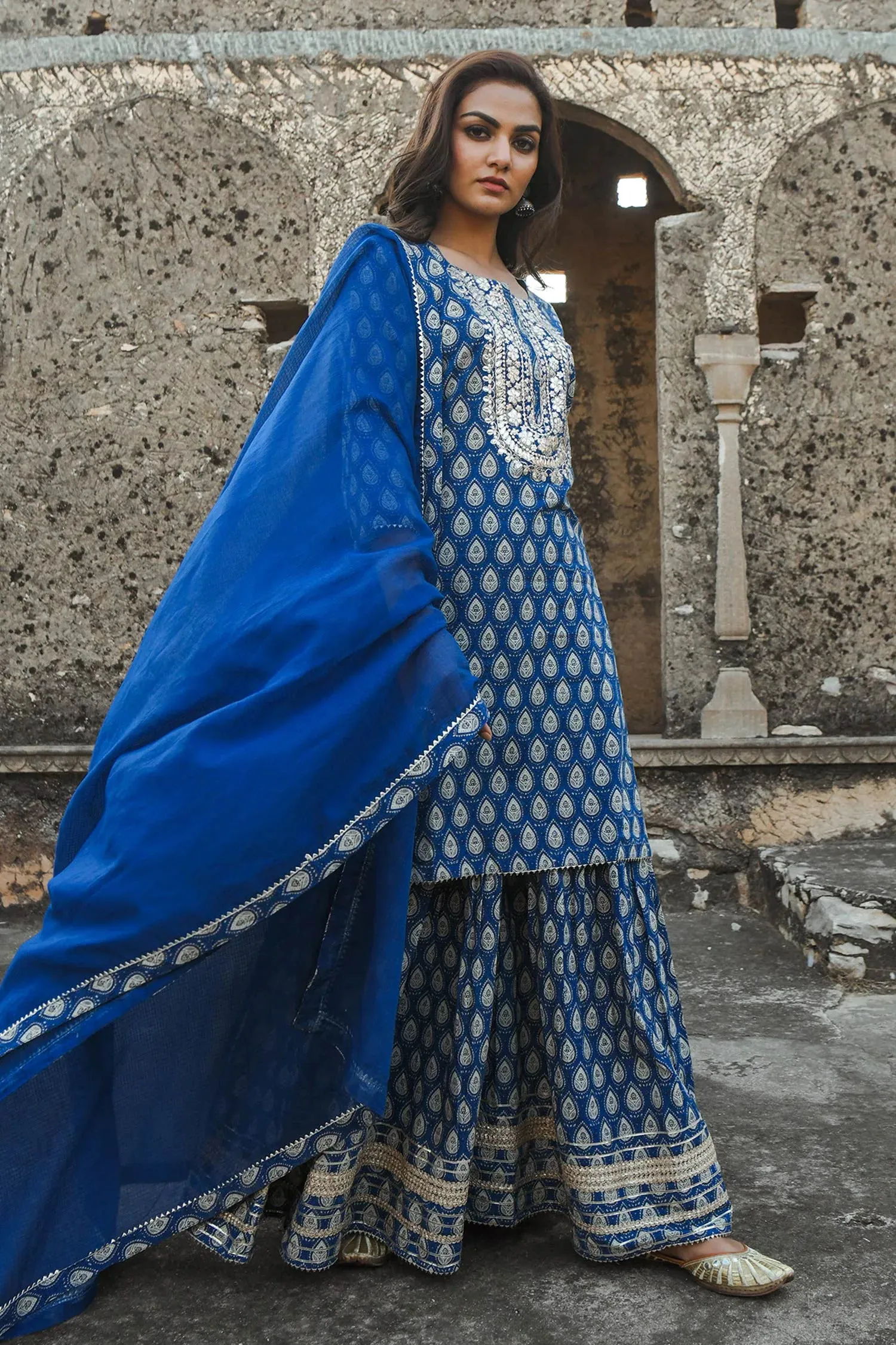 Blue Printed Kurta Set