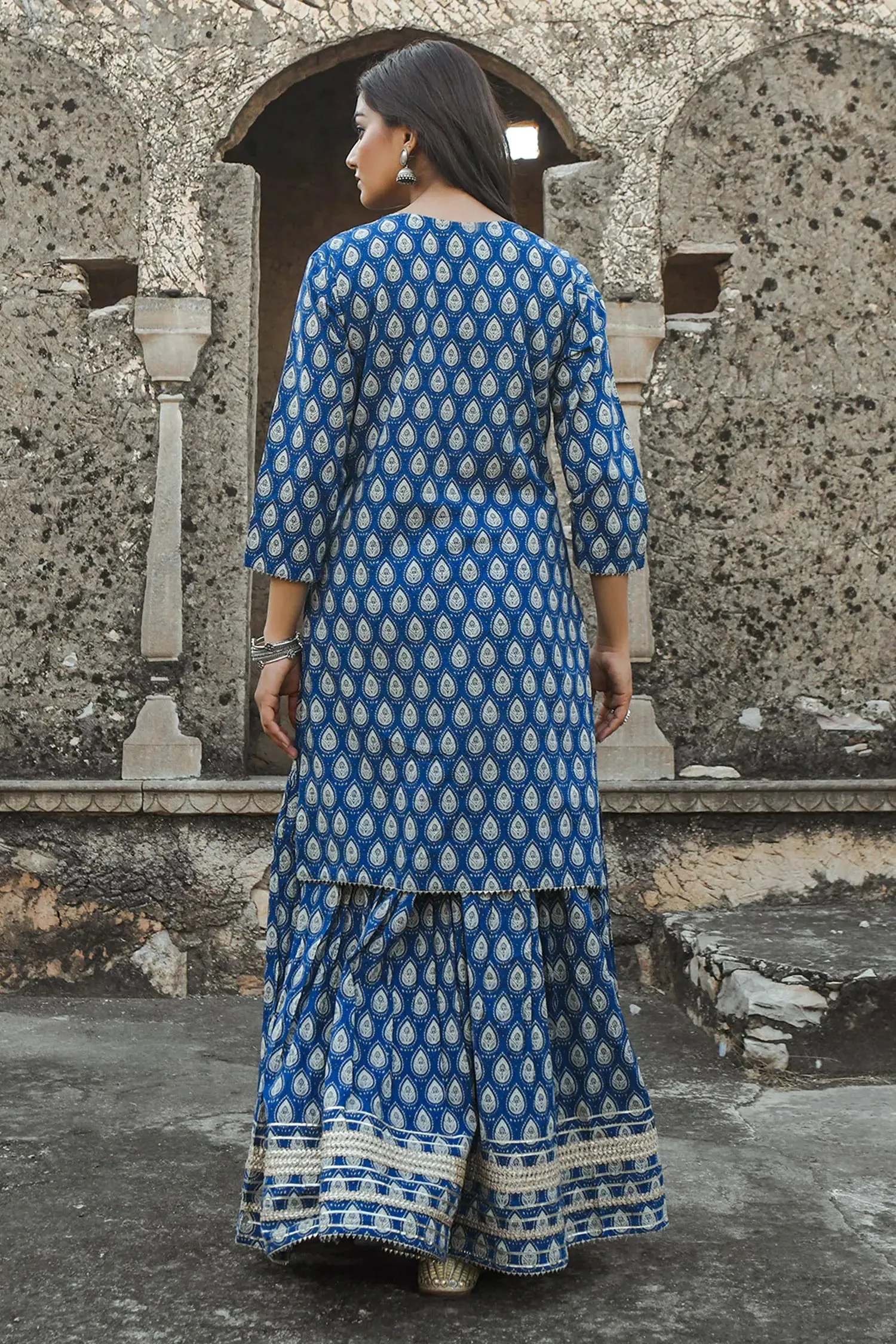 Blue Printed Kurta Set