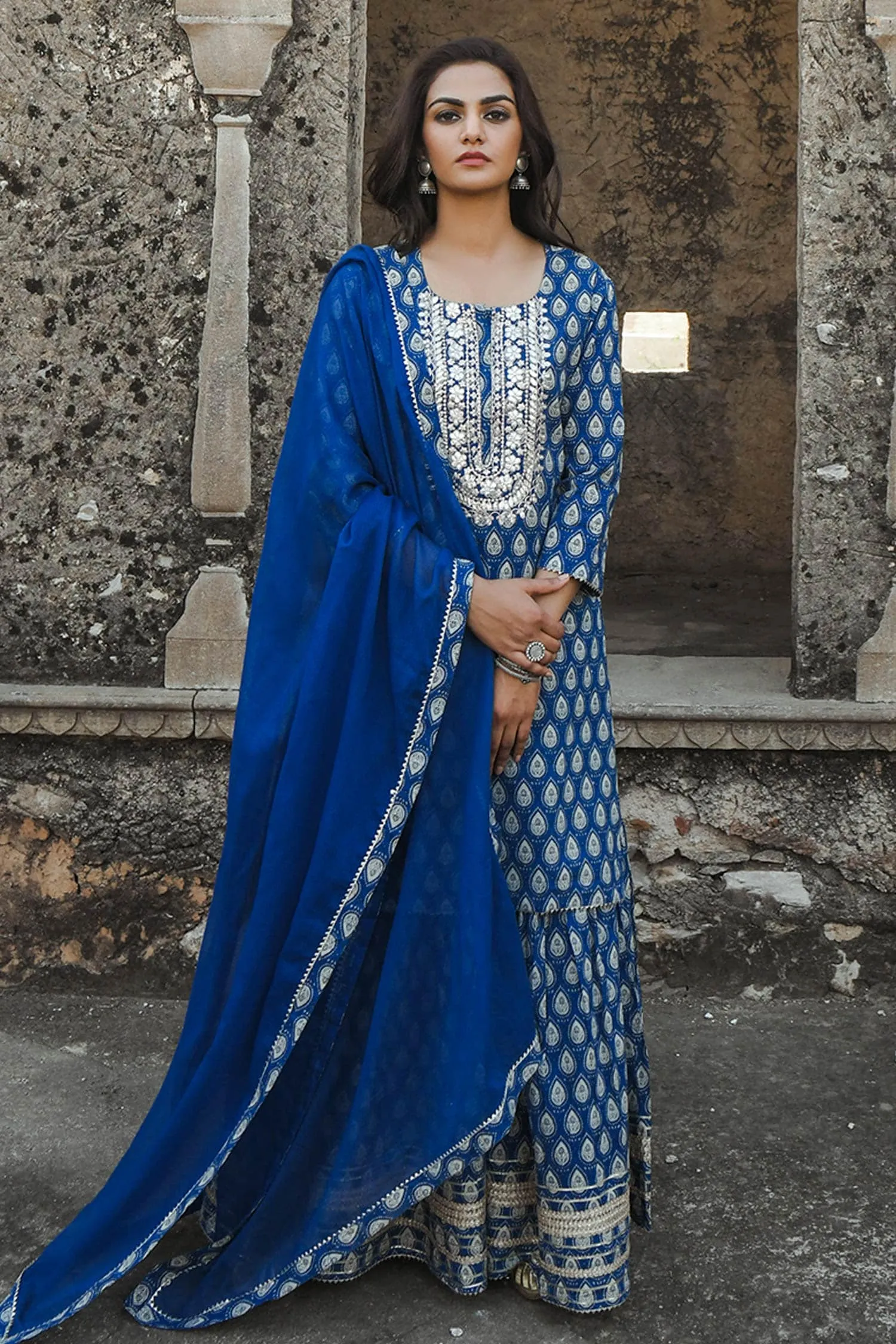 Blue Printed Kurta Set