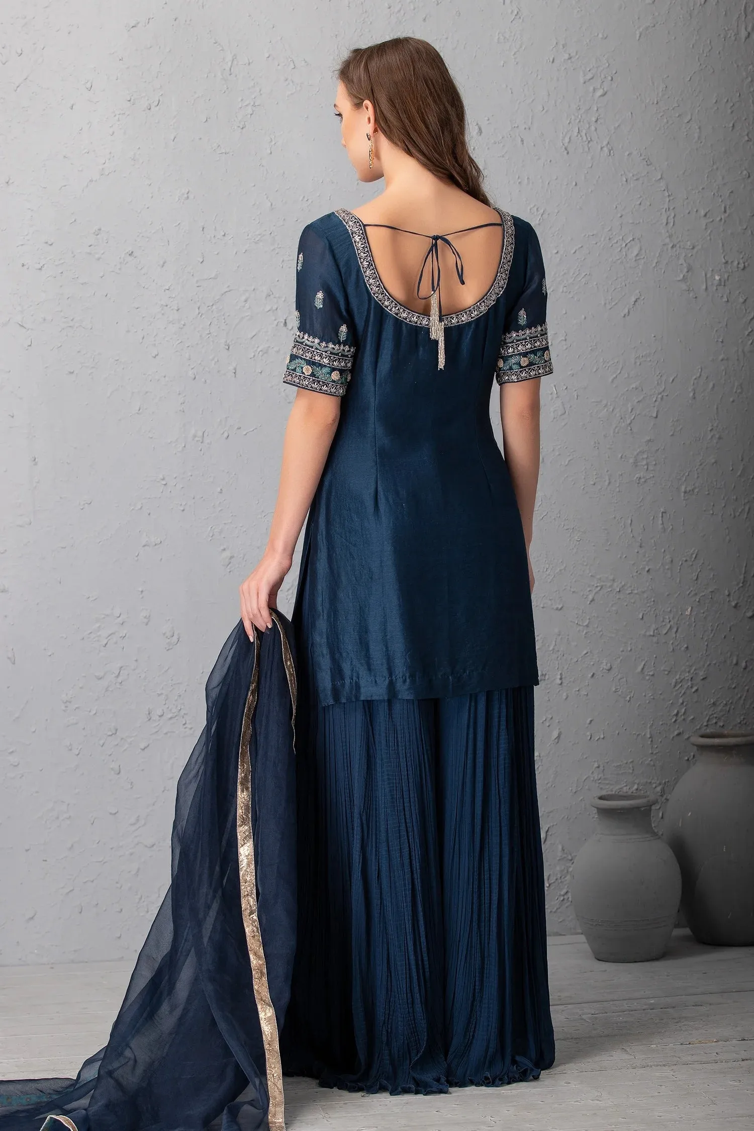 Blue Silk Sharara Set