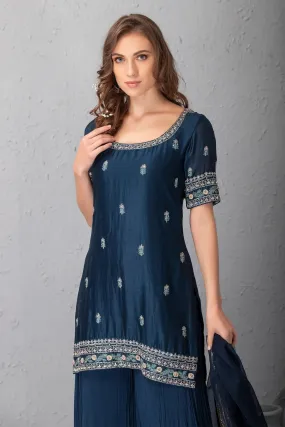 Blue Silk Sharara Set