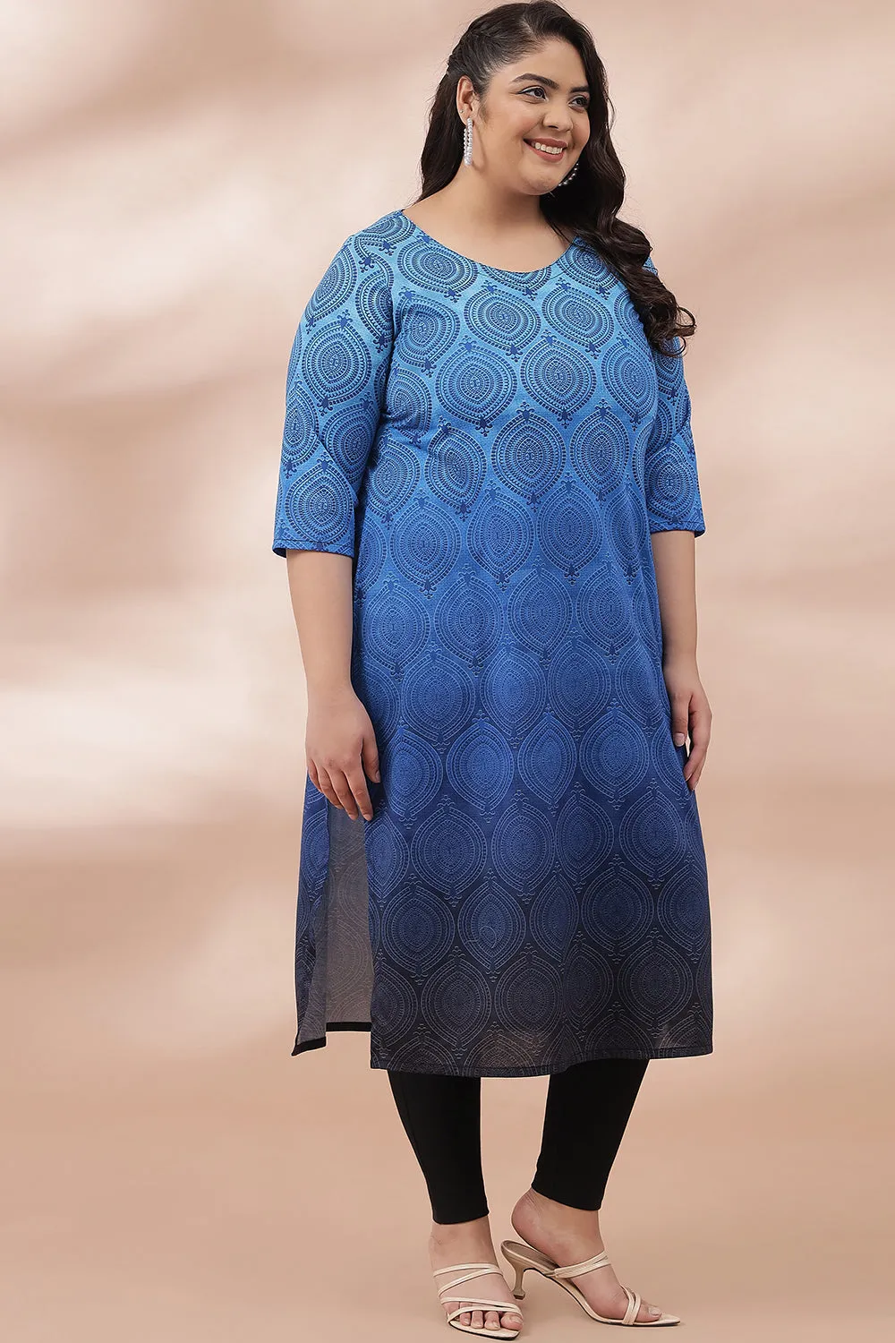 Blues Ombre Printed Kurti