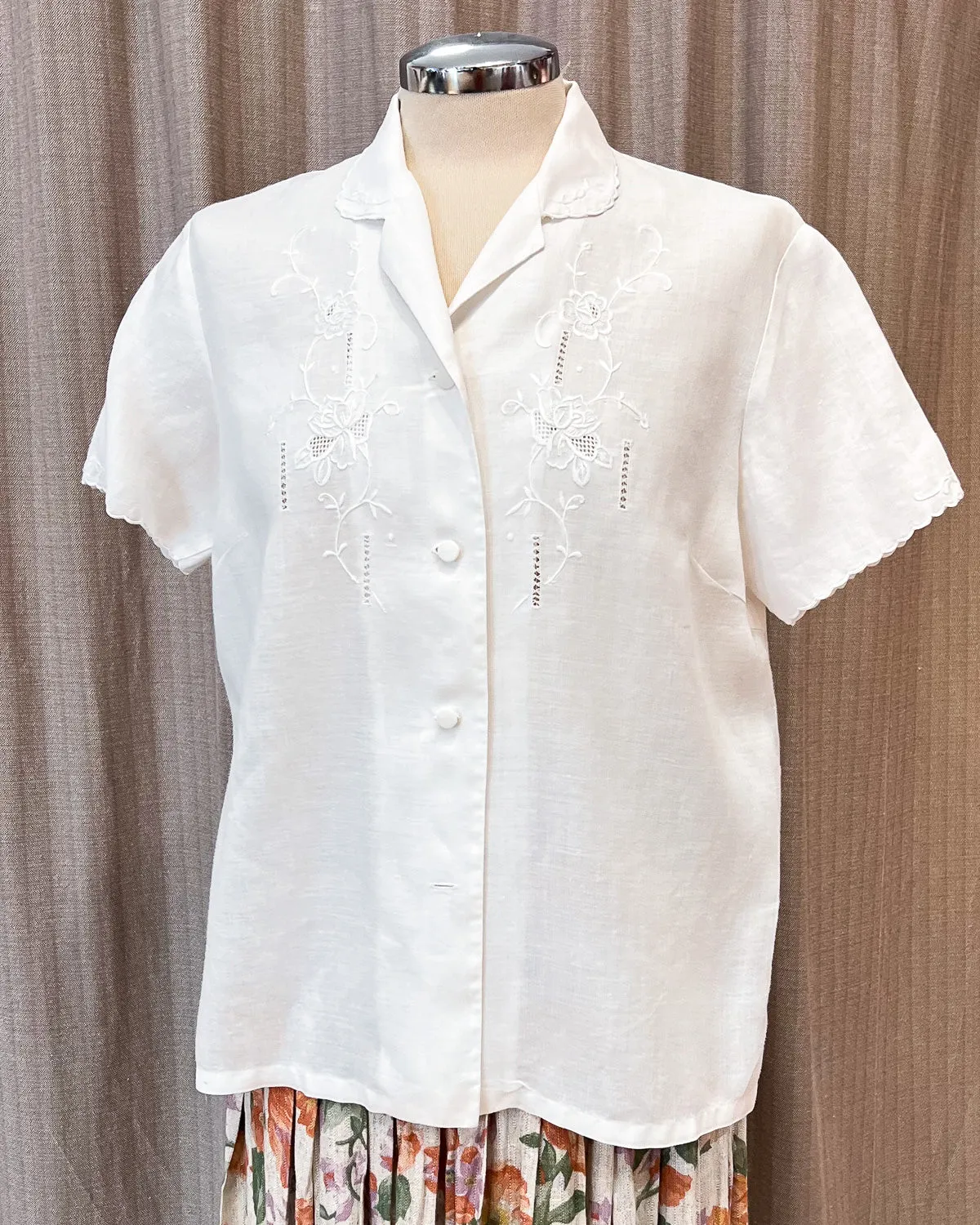 Blusa In Lino Ricamata  M