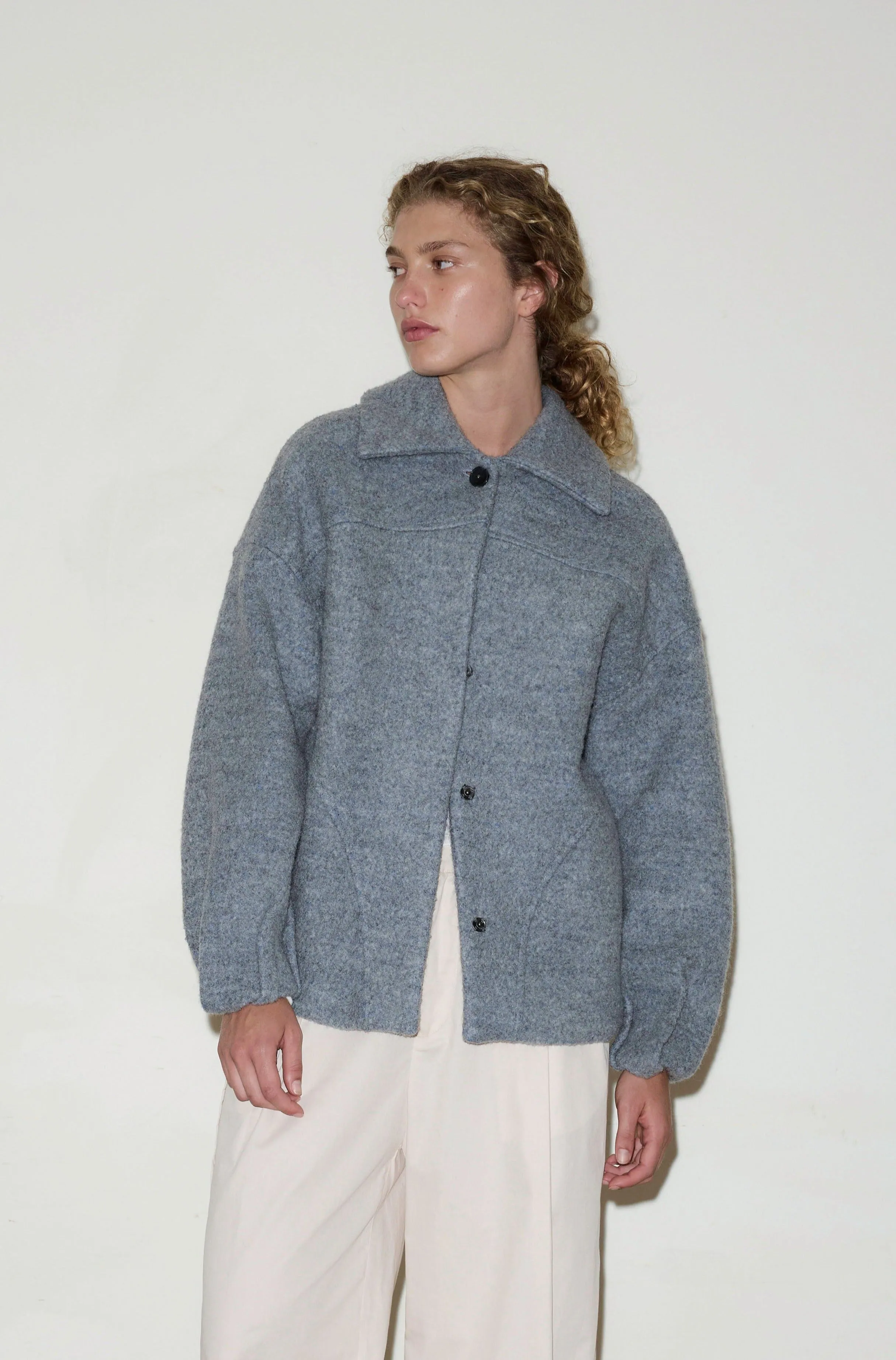 Boiled Wool Coat - Blue Grey