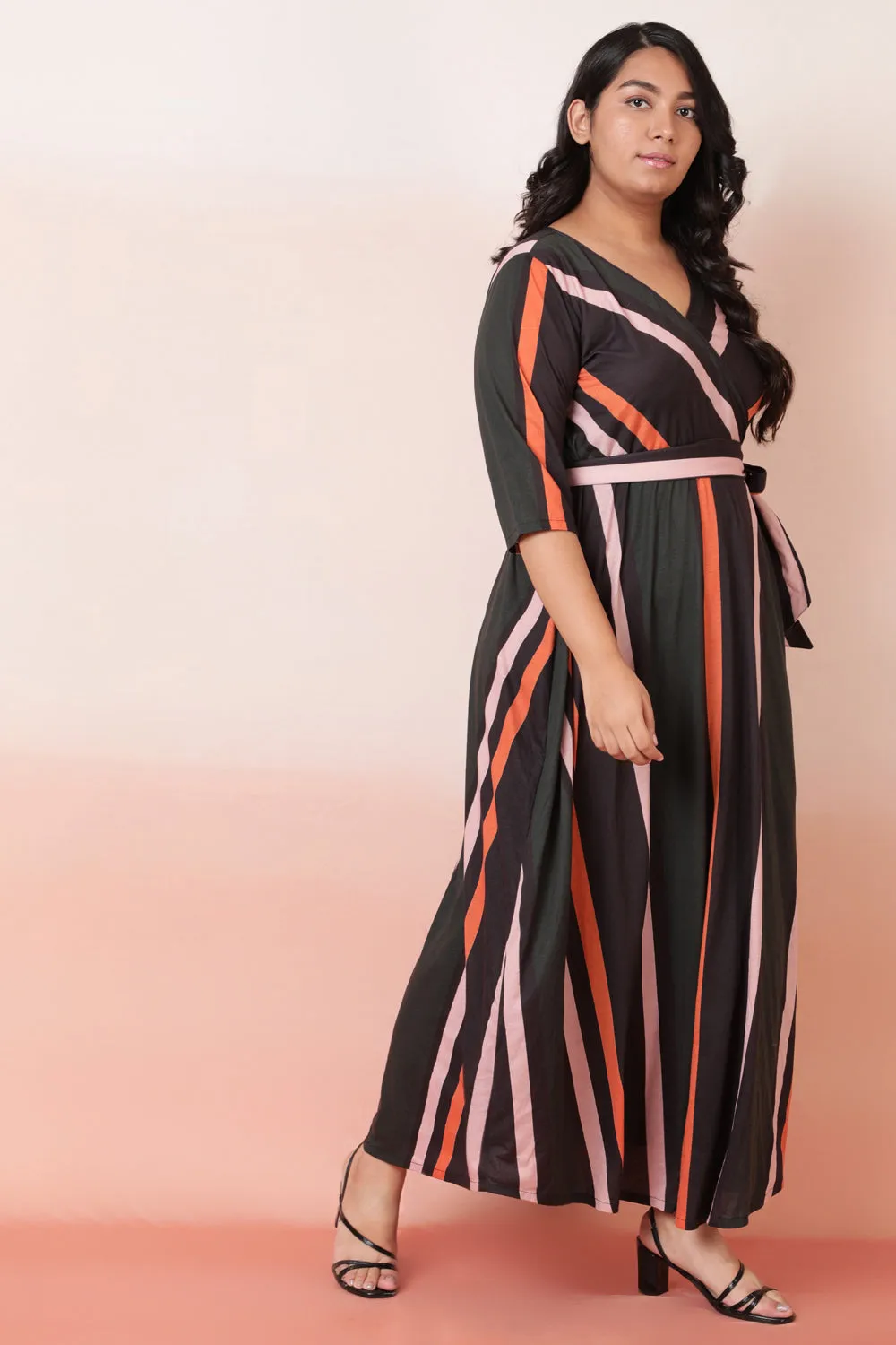 Bold Stripes True Wrap Maxi Dress