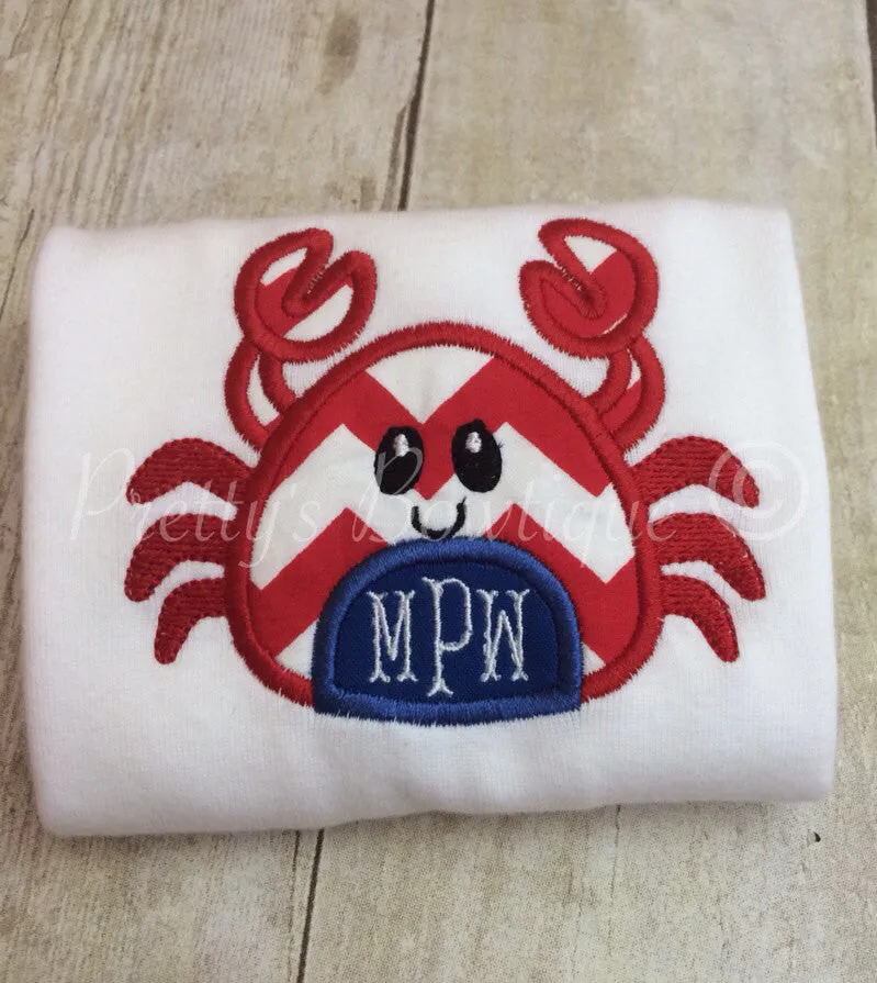 Boys Summer Beach shirt-- Boys Crab shirt-- Monogram Boys Shirt -- Monogram Boys summer crab shirt --Crab with Monogram perfect summer shirt