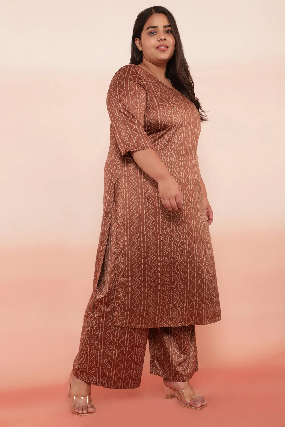 Bronze Bandhej Inspired Party Wear Kurti