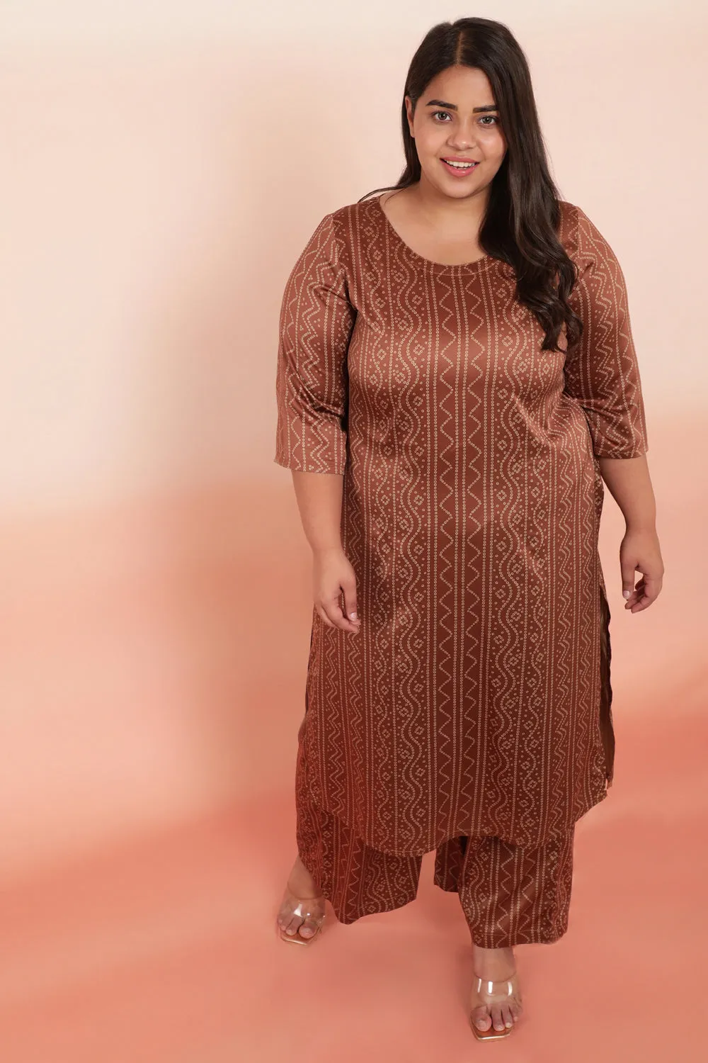 Bronze Bandhej Inspired Party Wear Kurti