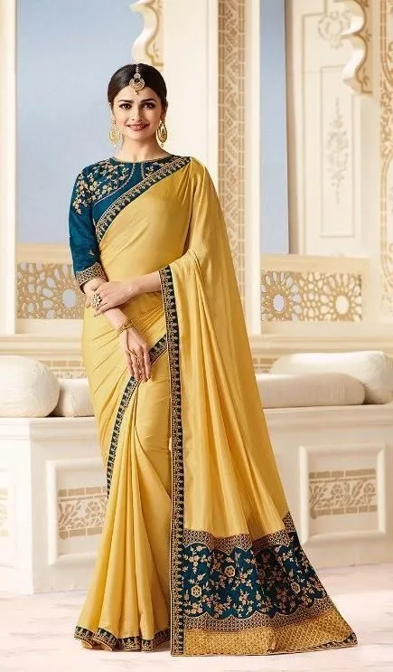 Butter gold and blue traditional saree