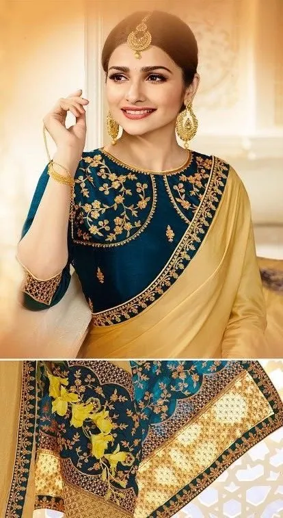 Butter gold and blue traditional saree