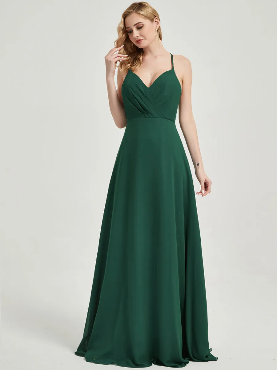 Cabernet Pleated Halter V-Neck Backless Maxi Chiffon Bridesmaid Dress