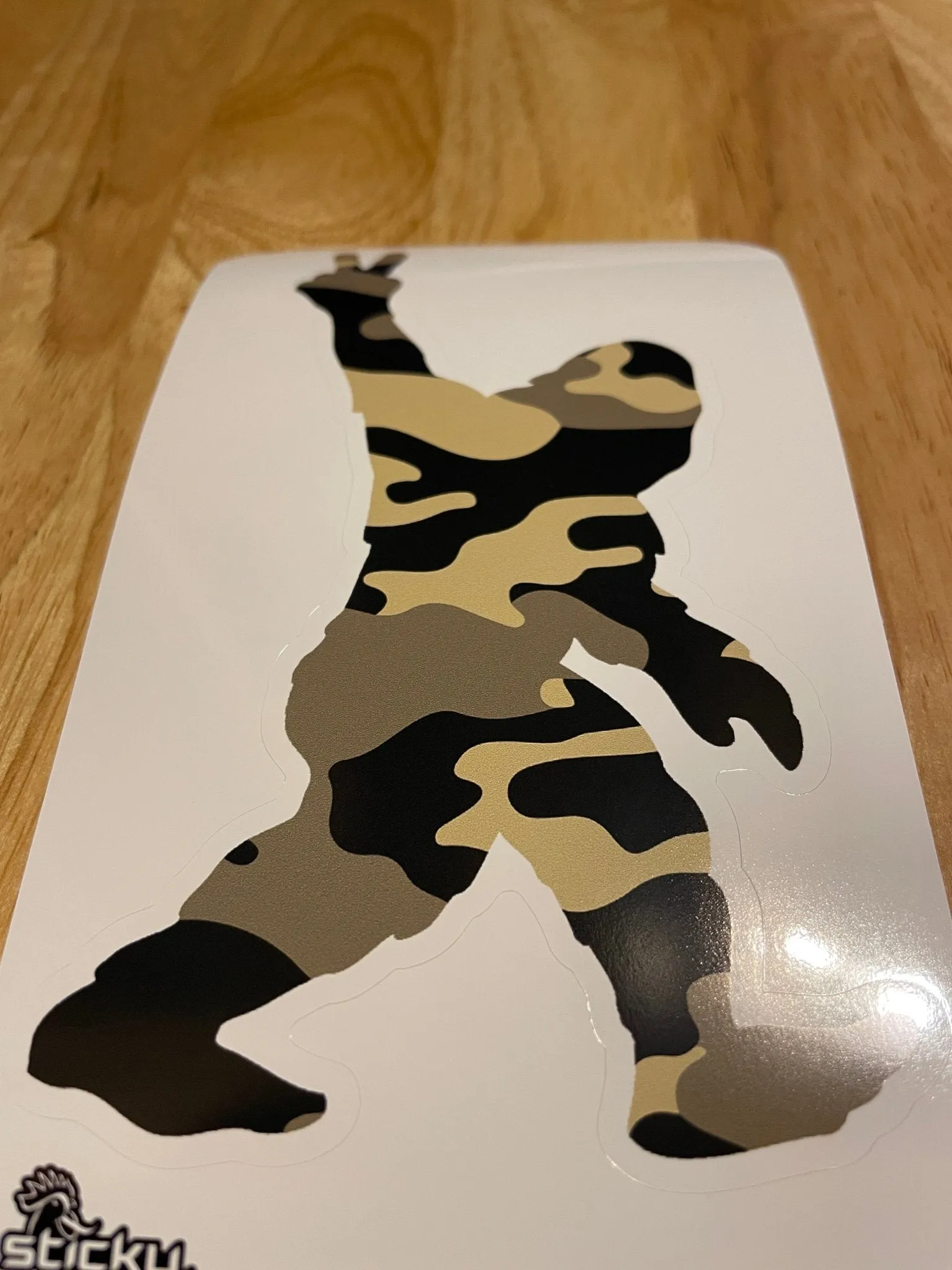 Camo Bigfoot peace sign sticker