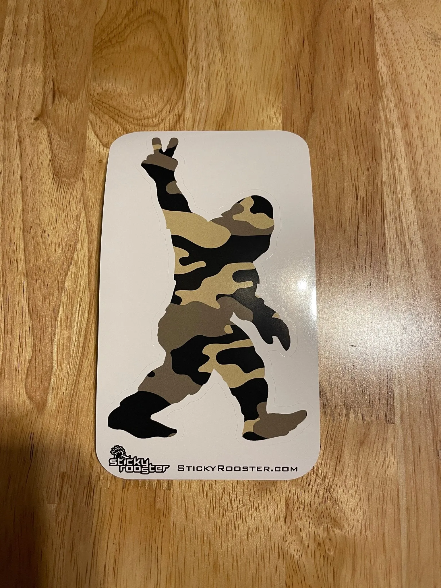 Camo Bigfoot peace sign sticker