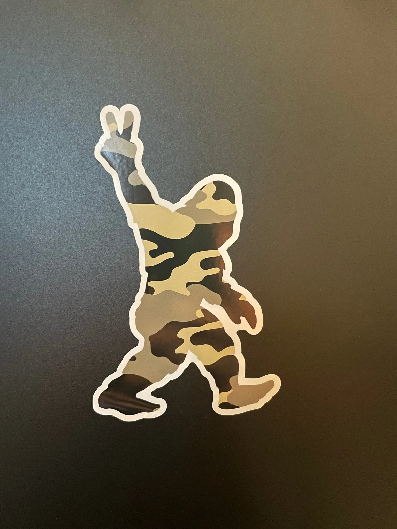 Camo Bigfoot peace sign sticker