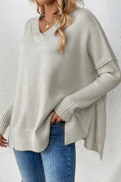 Casual Chic Slit V-Neck Sweater