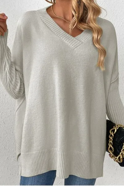 Casual Chic Slit V-Neck Sweater