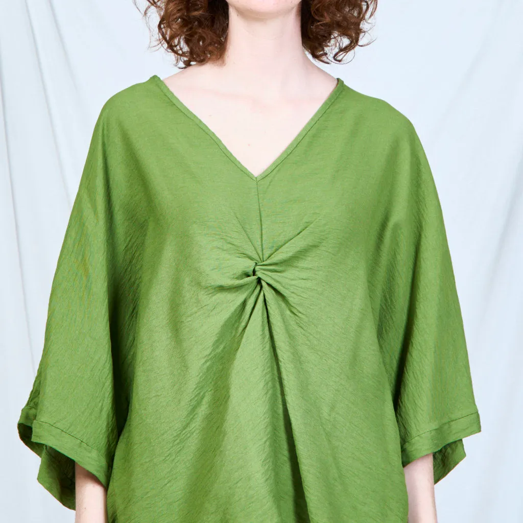 Casual green v-neck with front twist wholesale